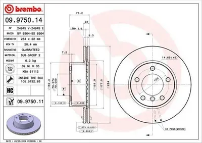 Obrázok produktu pre Brzdový kotúč BREMBO 09.9750.11