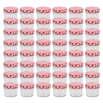 Image de 48 pcs Pots à confiture Couvercles blanc et rouge Verre 110 ml