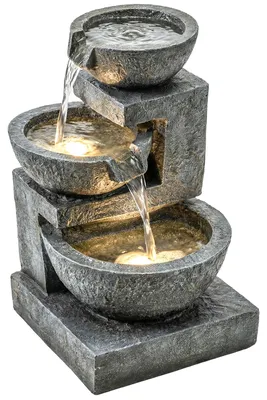 Produktbild von Outsunny Springbrunnen 3-stufig Gartenbrunnen mit LED Beleuchtung Steinoptik