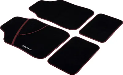 Obrázek produktu pro Podlahové rohože Dunlop 4 kusy - 2 rohože do auta 66 x 44 CM - 2 rohože do auta 28 x 42 CM - protiskluzové - černá/červená