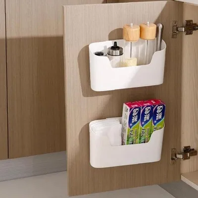 Set von 2 Aufbewahrungsboxen für Küchenschränke, selbstklebende Wandaufbewahrungsboxen für Badezimmer und Kühlschrank, ideal