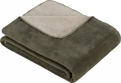 Produktbild von Ibena Kuscheldecke Dublin 150x200 cm - Baumwollmischdecke khaki/oliv zweifarbig, Wolldecke, Sofadecke kuschelweich