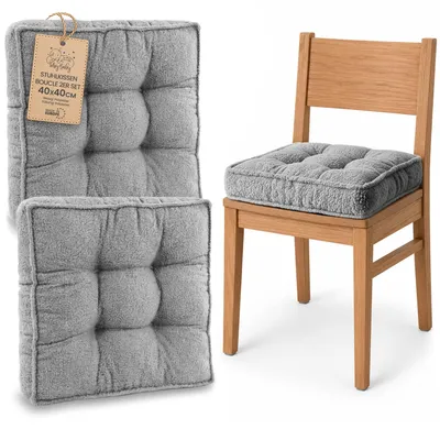 Produktbild von Stuhlkissen Bouclé 40x40 cm 2er Set Sitzkissen für Esszimmer und Küche Hellgrau