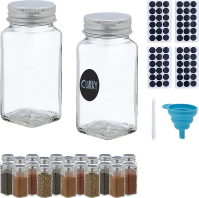 Zdjęcie produktu dla Relaxdays 10042292, Słoik na przyprawy, Srebrny, Przezroczysty, Aluminium, Szkło, Silikon, 0,12 l, Pokrywka obracana, 45 mm