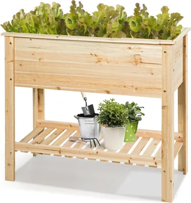 Obrázek produktu pro Dřevěný květináč zvýšený záhon s odkládací policí na pěstování rostlin 92 x 41 x 81 cm