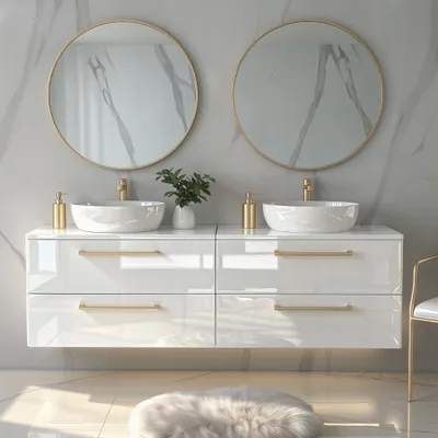 Produktbild von Waschbeckenunterschrank ONE 4 große Schubladen Weiß Hochglanz 120x50x46 hängend Badmöbel Badezimmer Badezimmermöbel
