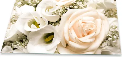 Produktbild von Herdabdeckplatte Abdeckung Glaskeramikkochfeld Abdeckplatte 1-Teilig 90x52 Rosen Weiss