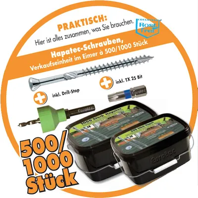 Immagine prodotto di Viti per terrazze Eurotec Hapatec secchio 5,0 mm TX25 50 mm, 500 pezzi.