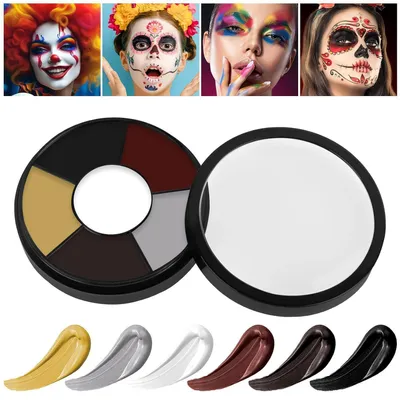Obrázek produktu pro Halloweenová sada na líčení: 6 barev, tělová barva, dětská sada na líčení, motiv lebky, sada na líčení obličeje pro zombíky, upíry, cosplay