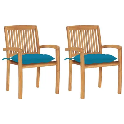 Produktbild von The Living Store Gartenstühle 2 Stk. mit Hellblauen Kissen Massivholz Teak