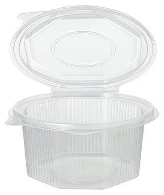 Produktbild von Verpackungsbecher mit Klappdeckeln, PP 8-eckig 500 ml 5,6 cm x 11 cm x 11 cm transparent