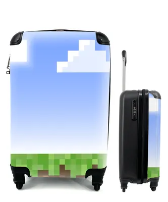 Obrázek produktu pro Kufr Příruční zavazadlo na kolečkách Malý cestovní kufr na 4 kolečkách Hry - Pixel - Hry - Grass - Minecraft - Velikost kabiny < 55x40x23 cm a