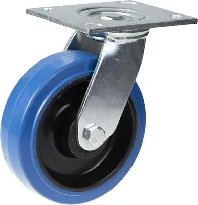 Produktbild von 125-mm-Lenkrolle mit blauem Elastikgummi auf Nylon-Mittelrad