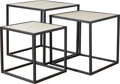 Produktbild von 3er Set Beistelltisch Metall Schwarz Holz Cube quadratisch Couchtisch Deko