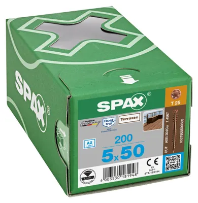 Produktbild von SPAX Terrasse A2 Zylinderkopf T-Star Plus T25 Fixiergewinde Cut antik, 200 Stück