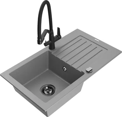 Produktbild von Mexen Pablo 1 Becken-Granitspüle mit Abtropffläche und Mischbatterie Duo, Grau - 6510-71-671701-70-B