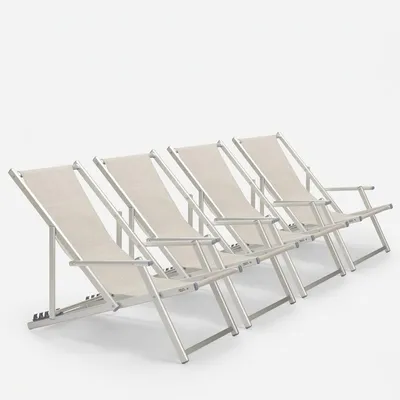 Produktbild von 4er Set Liegestühle Sonnenliegen Strandliegen mit Armlehnen aus Aluminium klappbar Riccione Gold Lux - Grau