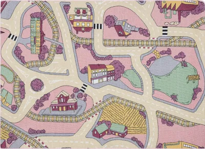 Produktbild von REBEL ROADS TEPPICH Playtime 63 Kleinstadt, rutschfest für Kinder - rosa / beige Mehrfarben 140x200 cm