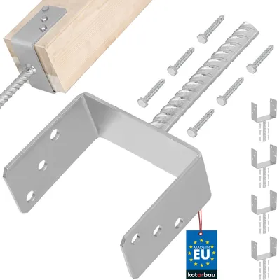 Produktbild von KOTARBAU® 4er Set U Pfostenträger zum Einbetonieren 141mm mit Riffeldolle Pfostenanker für Zaunpfosten Pfostenschuh mit Betonanker verzinkter Stahl