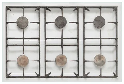 Produktbild von Wallario Küchenrückwand aus Glas, Größe: 90 x 60 cm, Motiv: Alter Gasherd, ungeputzt und dreckig | Spritzschutz | abwischbar | pflegeleicht | in