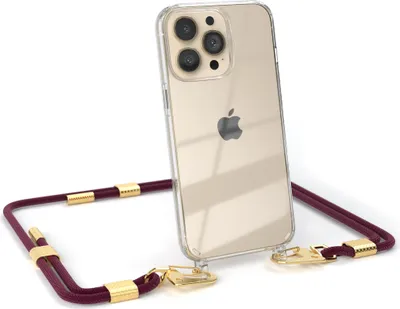 Produktbild von EAZY CASE Handykette für Apple iPhone 13 Pro, Transparente Silikonhülle mit Band, Clear Case, abnehmbar in  Rot