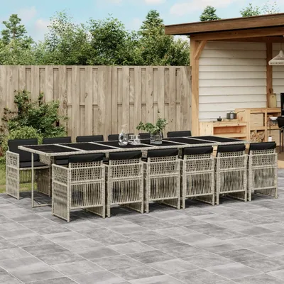 Produktbild von CLORIS 13-tlg. Garten-Essgruppe mit Kissen Hellgrau Poly Rattan 2024