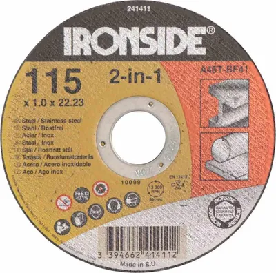 Produktbild von Ironside IR241411, Schneidedisk, Flache Mitte, Metall, Edelstahl, Stahl, 2,2 cm, 11,5 cm, Mehrfarbig