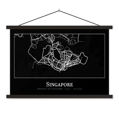 Produktbild von MuchoWow® Textilposter Singapur - Karte - Stadtplan 90x60 cm mit schwarzem Rahmen - Aufhängungssatz