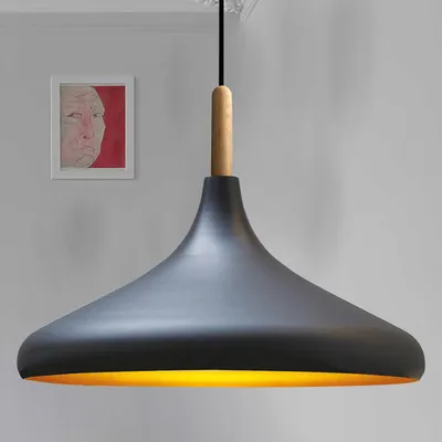 Produktbild von Pendelleuchte I Champion I Schwarz 35cm Holz Metall E27 Schlafzimmer