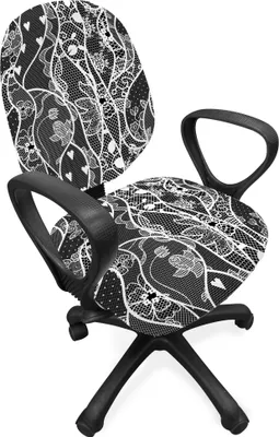 Produktbild von ABAKUHAUS gotisch Bürostuhl Schonbezug, Vintage Rosen-Herzen, dekorative Schutzhülle aus Stretchgewebe, Schwarz-Weiss
