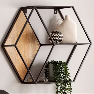 Obrázok produktu pre Nástenná polica 60x52x20 cm mango masívne drevo / kovová závesná polica industrial | Wohnling