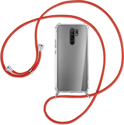 Produktbild von Handykette Backcover-Schutzhülle mit Band (Metall silberfarben) für Xiaomi Redmi 9 - rot