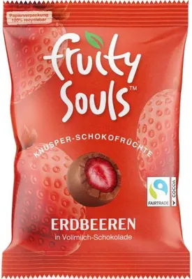 Produktbild von FruitySouls Knusper-Schokofrüchte Erdbeeren Vollmilch-Schokolade 80g
