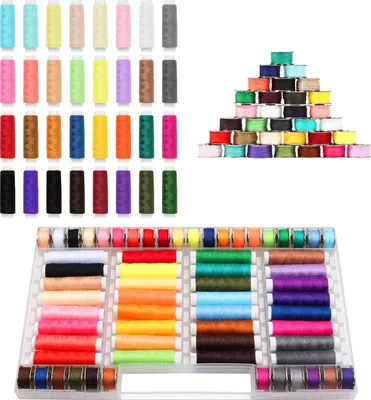 Produktbild von Kurtzy Mini Nähgarn Rollen aus Polyester Nähmaschinen Garn Spulen Set mit Box (64 Stk) – Garnrollen Faden 20m und 40m – Nähfaden Rollen Kit in Bunten