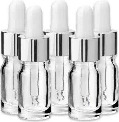 Produktbild von x5 Klarglasflasche 5 ml mit silberner Aluminiumpipette Glasfläschchen
