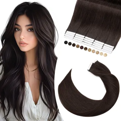 Imagen del producto de Omgoods - Extensiones de cabello con cinta adhesiva - 20 unidades, color marrón oscuro, 30 cm