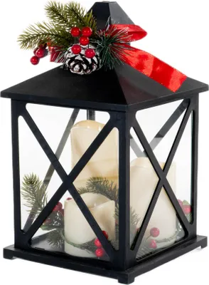 Zdjęcie produktu dla Lampion z trzema świecami i gałązkami, LED