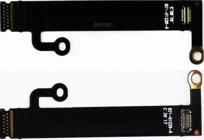 Two black flex cables with gold connectors are shown against a white background.