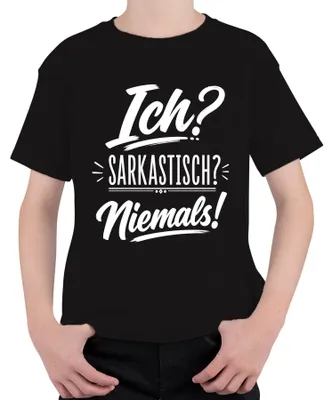 Immagine prodotto di Io? Sarcastico? Mai! Maglietta per bambini, colore nero, taglia 116, con scritta ironica e sarcastica