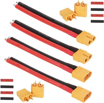 Obrázok produktu pre Sada s 2 pármi zástrčiek/zásuviek XT60 + 12AWG 100mm silikónový kábel | Vysoká vodivosť | pre FPV drony a RC batérie, žltá farba