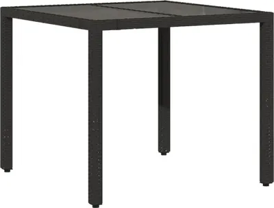 Produktbild von vidaXL Gartentisch mit Glasplatte Schwarz 90x90x75 cm Poly Rattan
