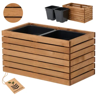 Produktbild von Blumenkasten für außen Pflanzen-Übertopf aus Holz mit Kunststoff-Pflanzeneinsatz 18 l Blumentopf eckig für Balkon oder Terrasse