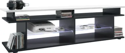 Produktbild von Vladon TV Board Movie V3 Game On 138,5 x 39 x 37,5 cm inkl. LED-Beleuchtung Weiß, Korpus in Schwarz matt, Game Aufsatz in Weiß Hochglanz