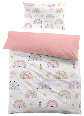 Obrázek produktu pro Bavlněné povlečení do dětské postele - růžové, s motivem jednorožce, rozměr 120 x 150 cm