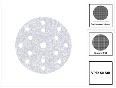 Produktbild von Mirka BASECUT Schleifscheiben 150 mm P40 50 Stk. ( 2261105040 ) Grip 15 Loch