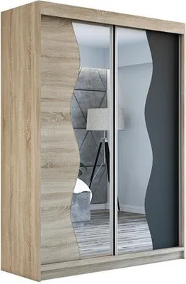 Produktbild von Schwebetürenschrank, 2-türig Schrank mit Spiegel! Moderne Garderobe für Kleidung. Verschiedene Farben (Weiß, Schwarz, Somona) Kleiderschrank RIMA 160  cm