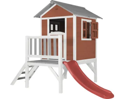 Image de Axi Maison Enfant Beach Lodge Xl En Rouge Avec Toboggan Rouge | Maison De Jeux En Bois Ffc Pour Les Enfants | Maisonnette / Cabane En Bois
