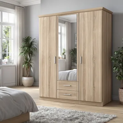 Produktbild von Kleiderschrank 134x196x55 cm Spiegelschrank Schrank Eiche sonoma #4432