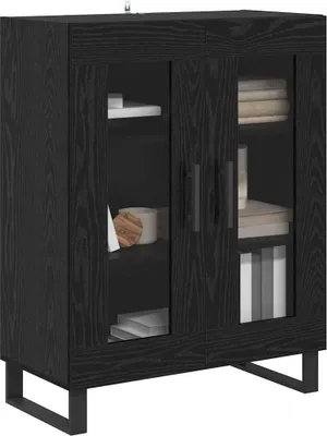Image de vidaXL Sideboard noir imitation chêne 69,5 x 34 x 90 cm Bois composite