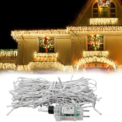 Produktbild von LZQ LED Lichtervorhang Innen 400 LEDs 10m Deko LED Regenkette, 8 Modi mit Stecker, Halloween Weihnachten Hochzeit Party, Warmweiß